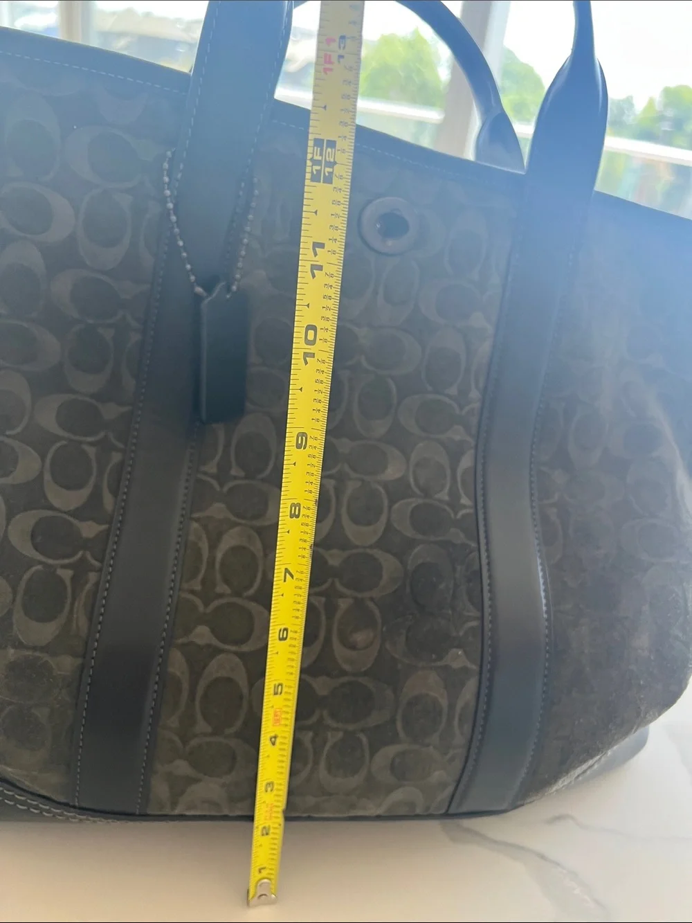 Coach TBY Turnlock Dark Army Gray and Black Signature Leather Tote